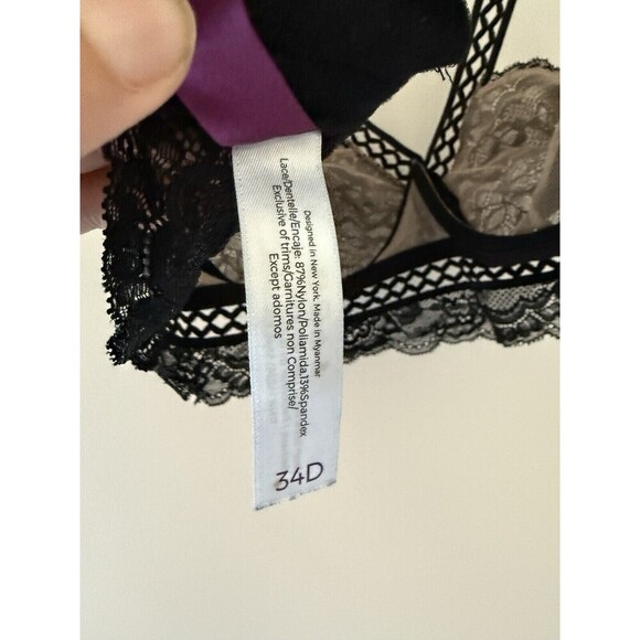 Adore Me Women Bra 34D Black Beige Lace Unlined Underwire Adjustable Straps - Picture 5 of 5